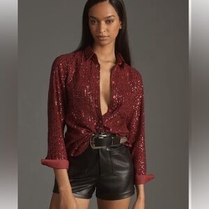 Anthropologie Sequin Button-Up Blouse. NWT. Size L.